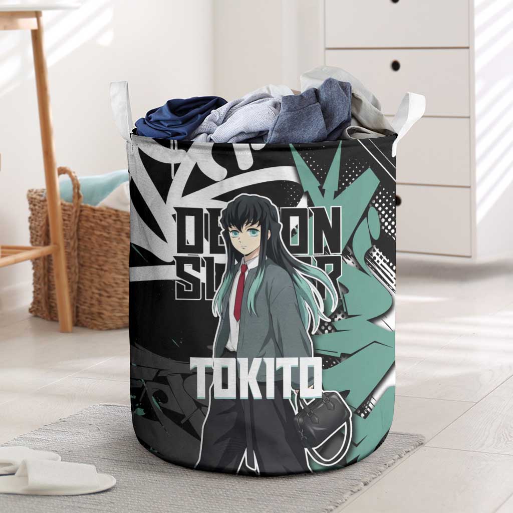 Muichiro Tokito Demon Slayer Laundry Basket Teal & Black Graffiti Anime
