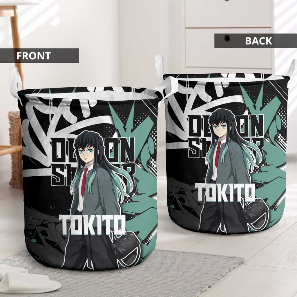 Muichiro Tokito Demon Slayer Laundry Basket Teal & Black Graffiti Anime