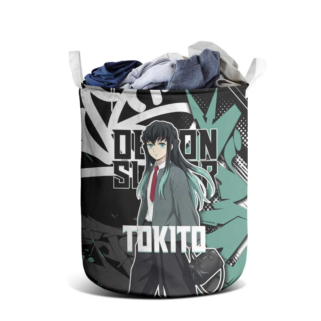 Muichiro Tokito Demon Slayer Laundry Basket Teal & Black Graffiti Anime