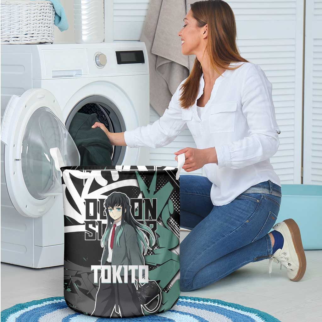 Muichiro Tokito Demon Slayer Laundry Basket Teal & Black Graffiti Anime