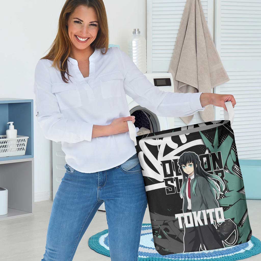 Muichiro Tokito Demon Slayer Laundry Basket Teal & Black Graffiti Anime