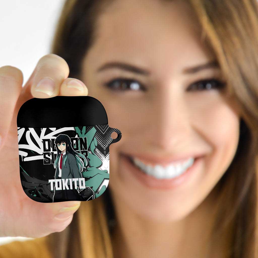 Muichiro Tokito Demon Slayer AirPods Case Teal & Black Graffiti Anime