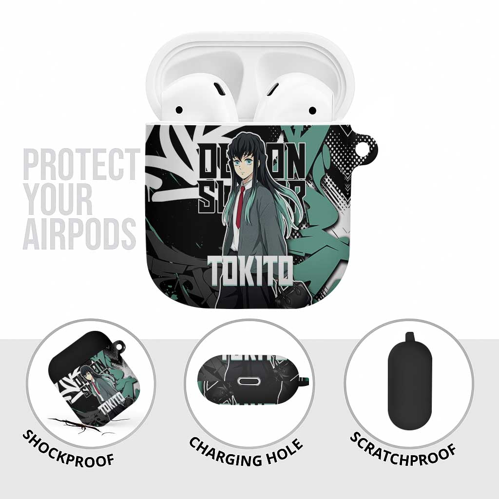 Muichiro Tokito Demon Slayer AirPods Case Teal & Black Graffiti Anime