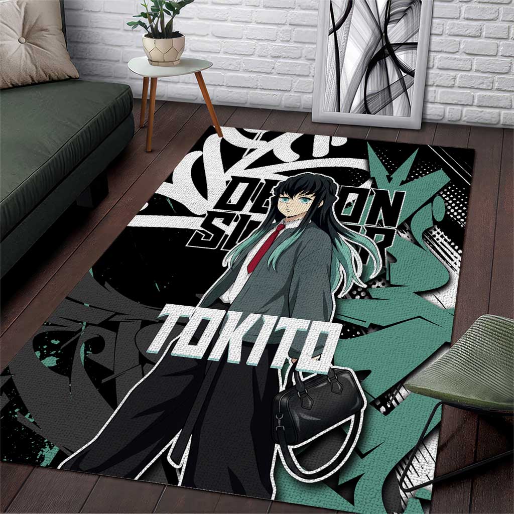 Muichiro Tokito Demon Slayer Area Rug Teal & Black Graffiti Anime