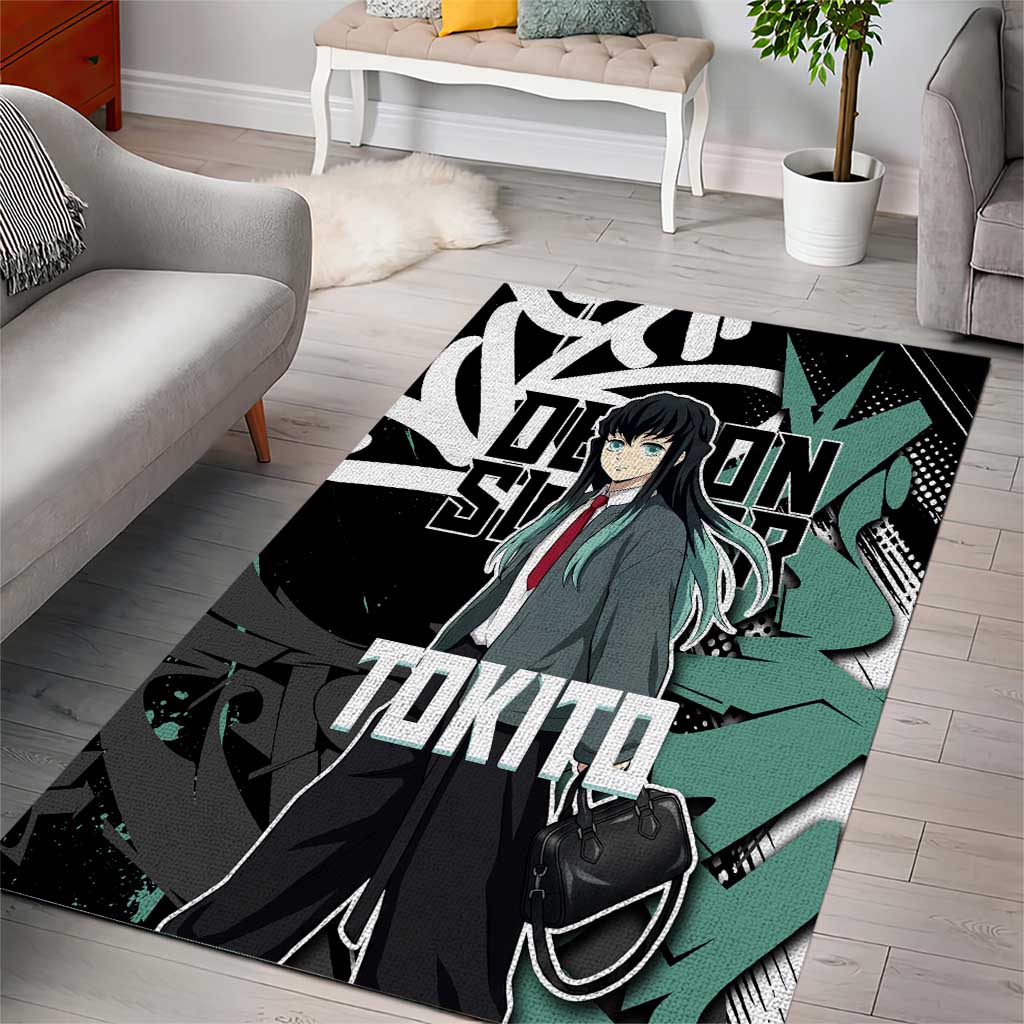 Muichiro Tokito Demon Slayer Area Rug Teal & Black Graffiti Anime
