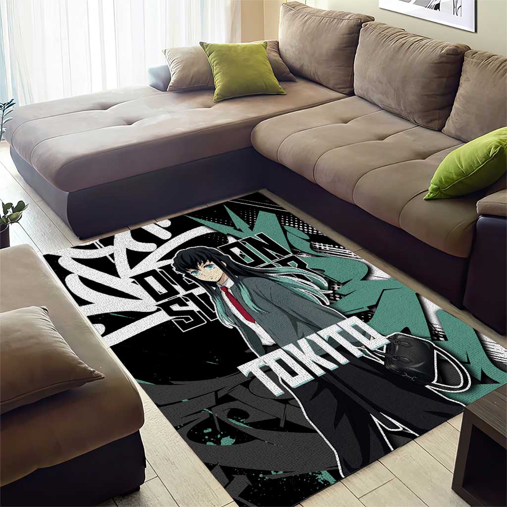 Muichiro Tokito Demon Slayer Area Rug Teal & Black Graffiti Anime