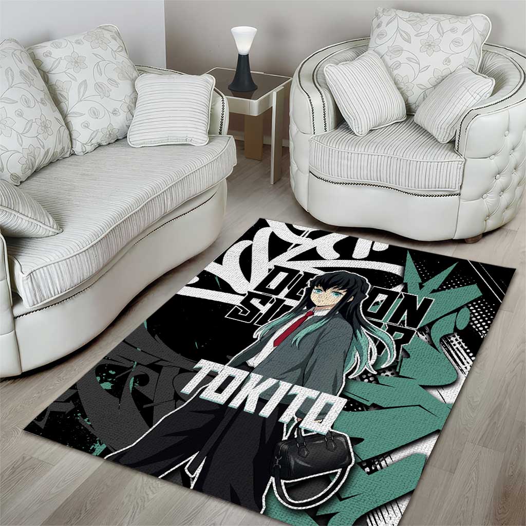 Muichiro Tokito Demon Slayer Area Rug Teal & Black Graffiti Anime