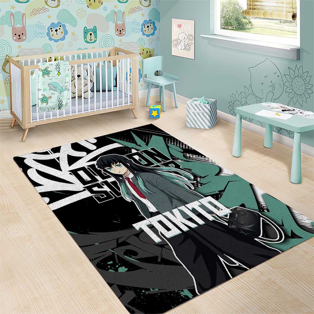 Muichiro Tokito Demon Slayer Area Rug Teal & Black Graffiti Anime