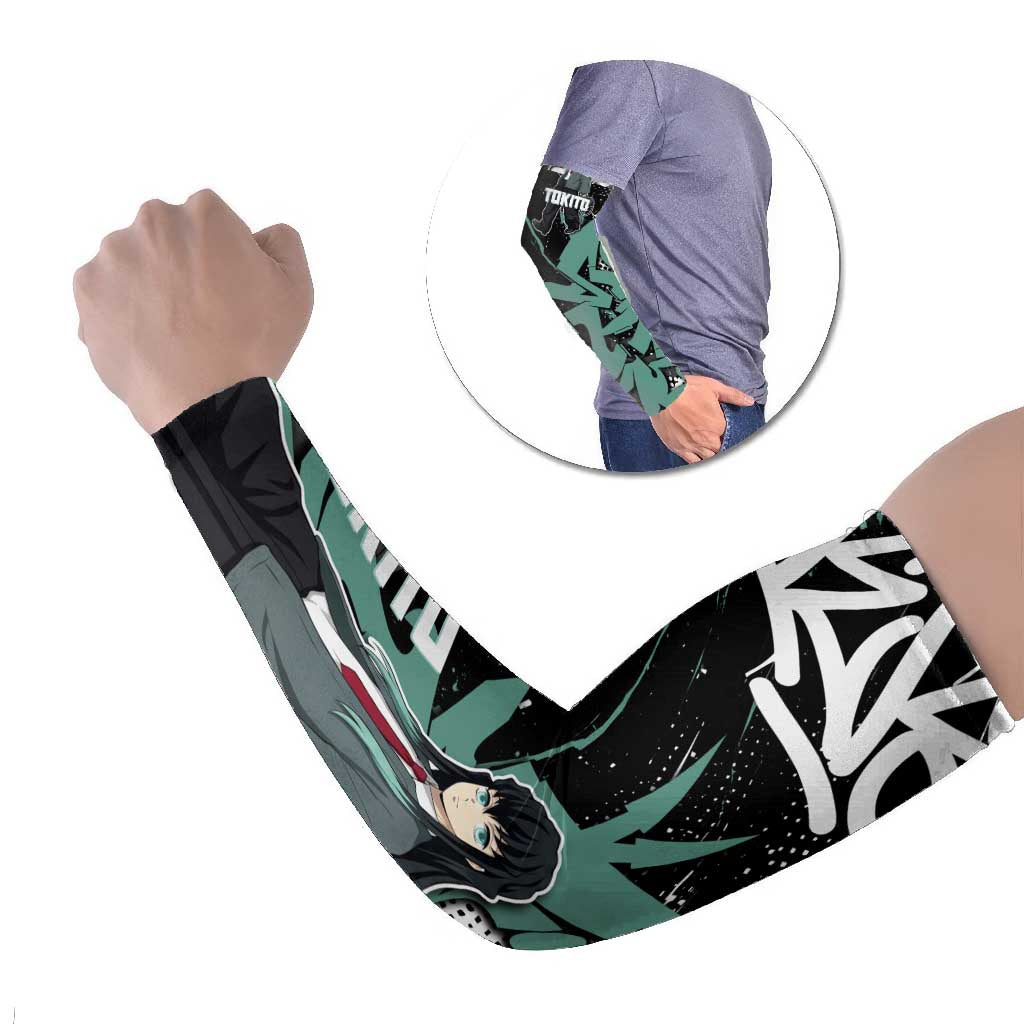 Muichiro Tokito Demon Slayer Arm Sleeves Teal & Black Graffiti Anime