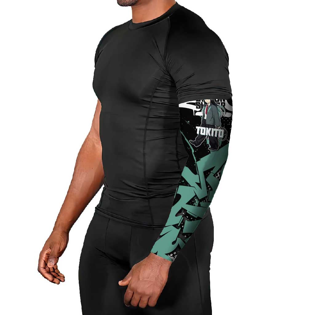 Muichiro Tokito Demon Slayer Arm Sleeves Teal & Black Graffiti Anime