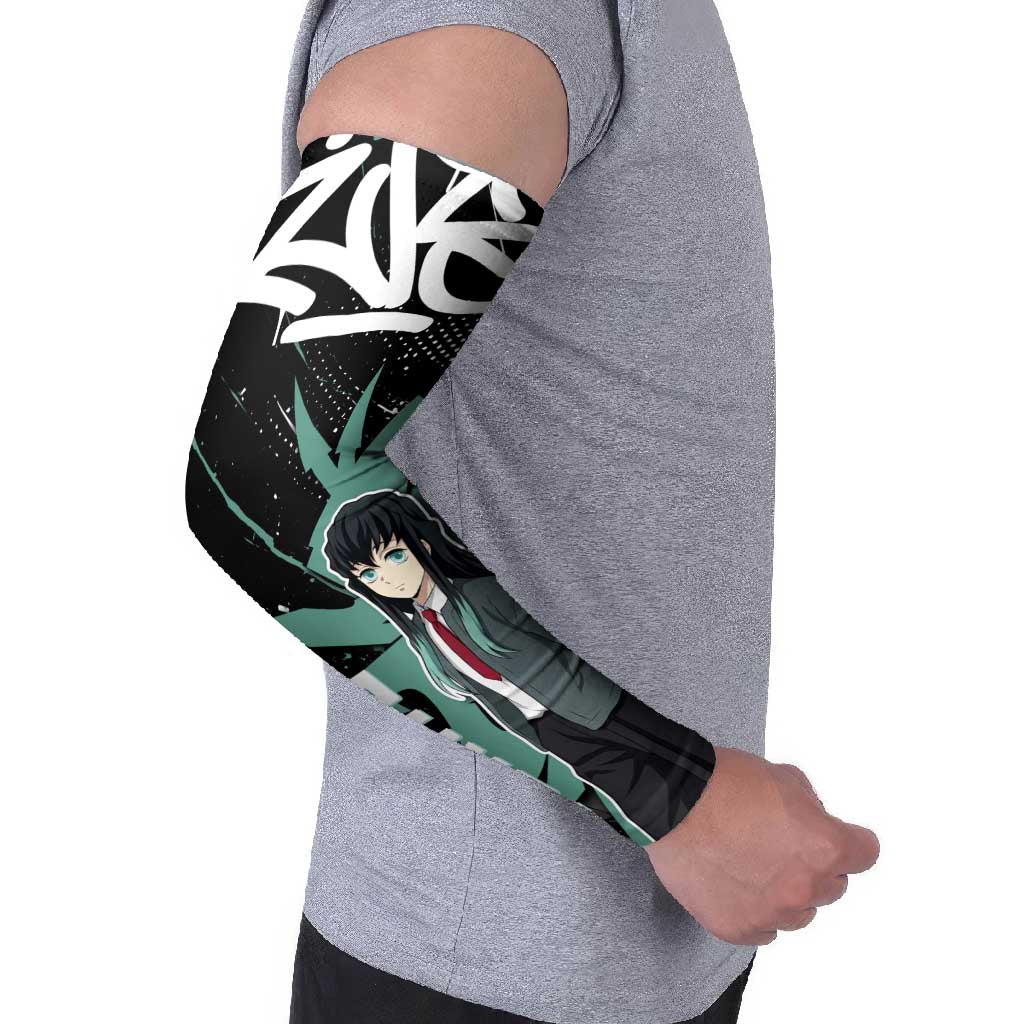 Muichiro Tokito Demon Slayer Arm Sleeves Teal & Black Graffiti Anime