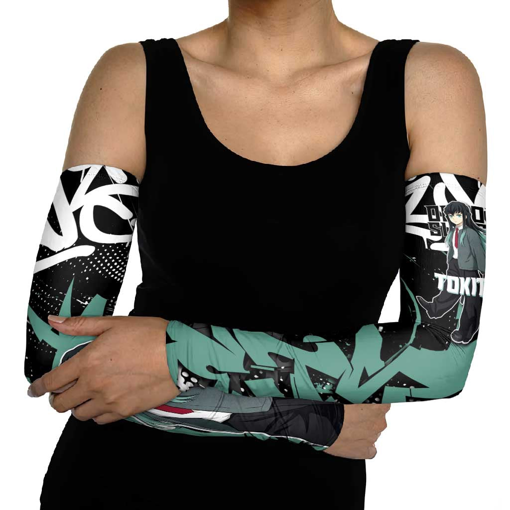 Muichiro Tokito Demon Slayer Arm Sleeves Teal & Black Graffiti Anime