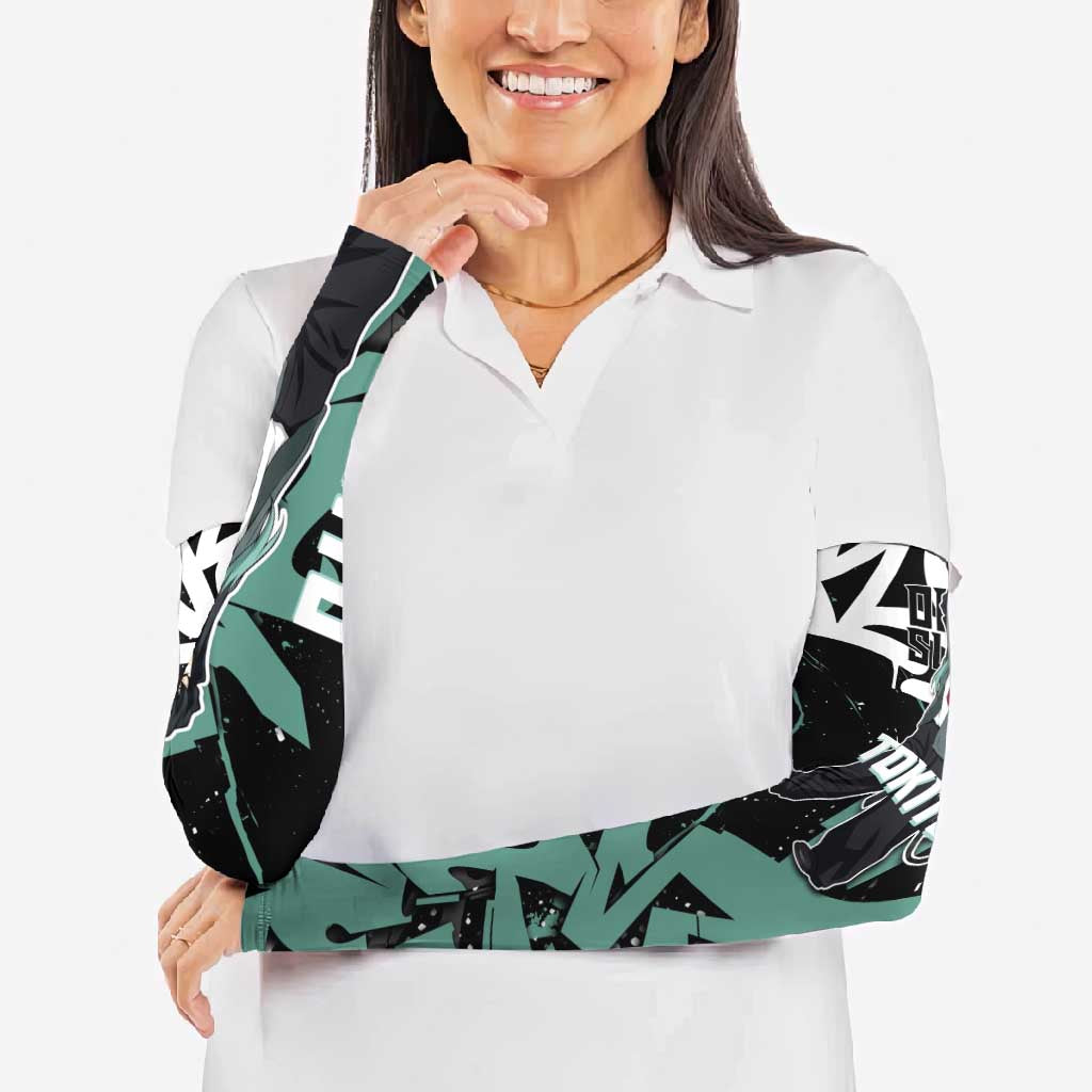 Muichiro Tokito Demon Slayer Arm Sleeves Teal & Black Graffiti Anime