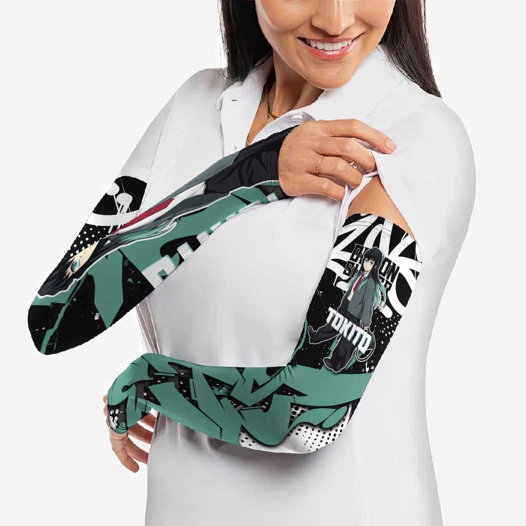 Muichiro Tokito Demon Slayer Arm Sleeves Teal & Black Graffiti Anime