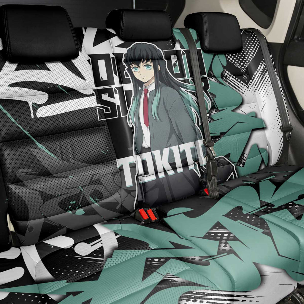 Muichiro Tokito Demon Slayer Back Car Seat Cover Teal & Black Graffiti Anime