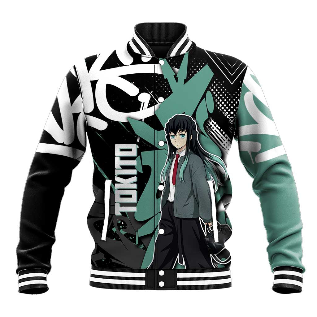 Muichiro Tokito Demon Slayer Baseball Jacket Teal & Black Graffiti Anime