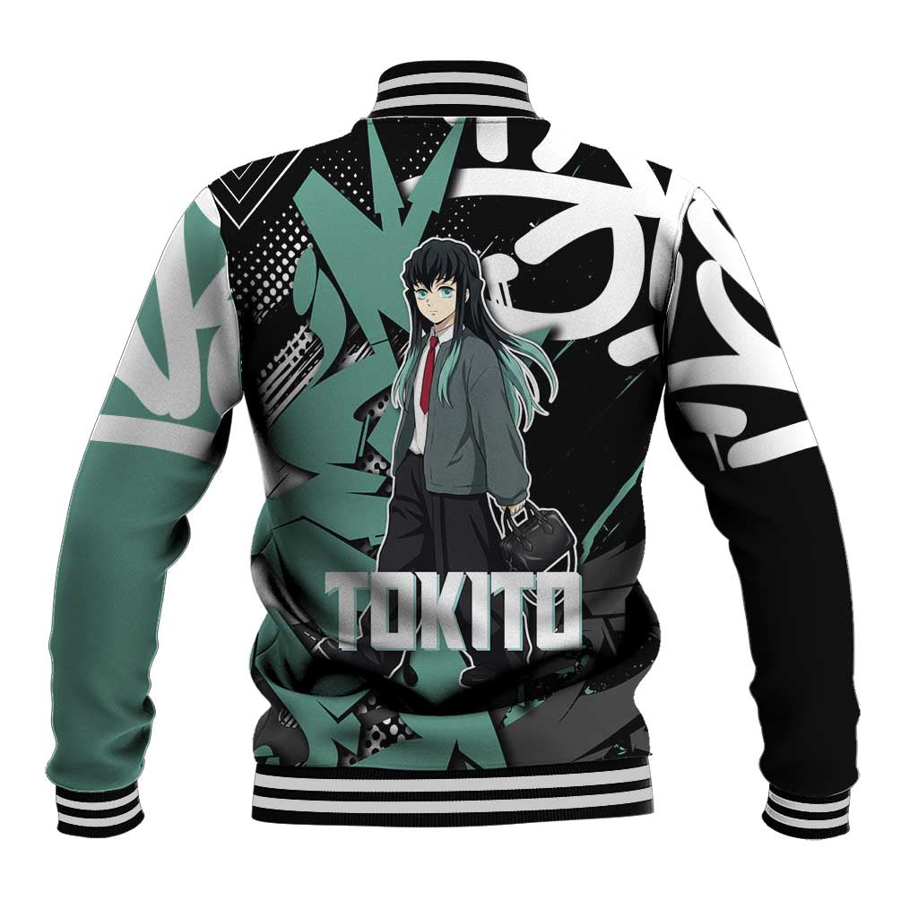 Muichiro Tokito Demon Slayer Baseball Jacket Teal & Black Graffiti Anime