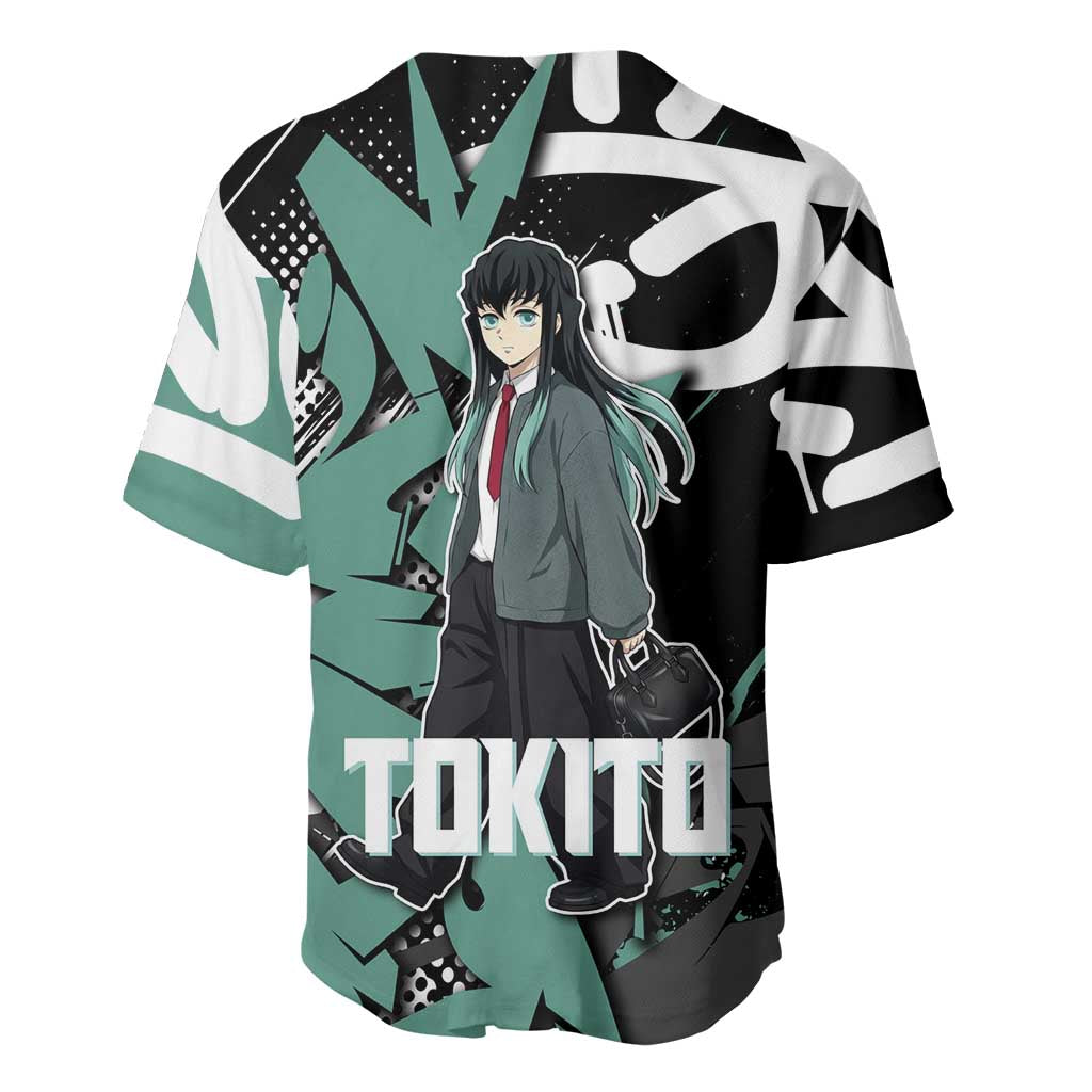 Muichiro Tokito Demon Slayer Baseball Jersey Teal & Black Graffiti Anime