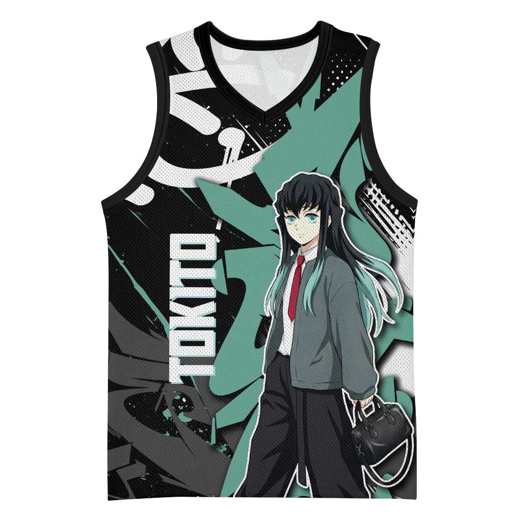 Muichiro Tokito Demon Slayer Basketball Jersey Teal & Black Graffiti Anime