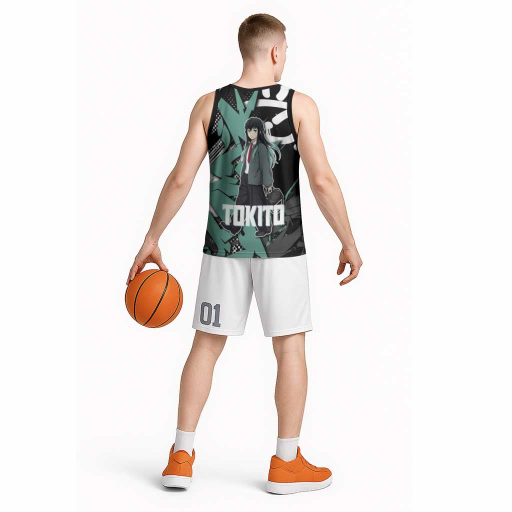 Muichiro Tokito Demon Slayer Basketball Jersey Teal & Black Graffiti Anime