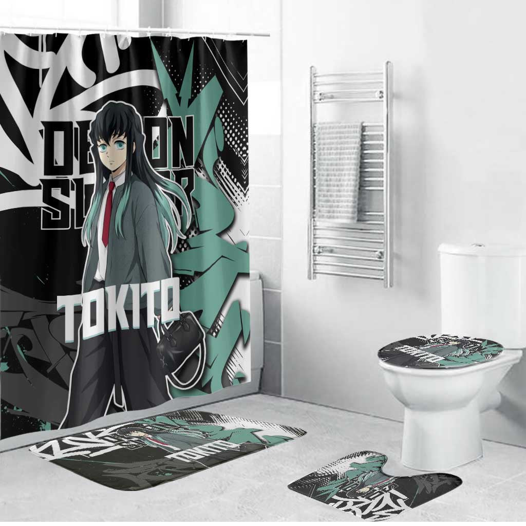 Muichiro Tokito Demon Slayer Bathroom Set Teal & Black Graffiti Anime