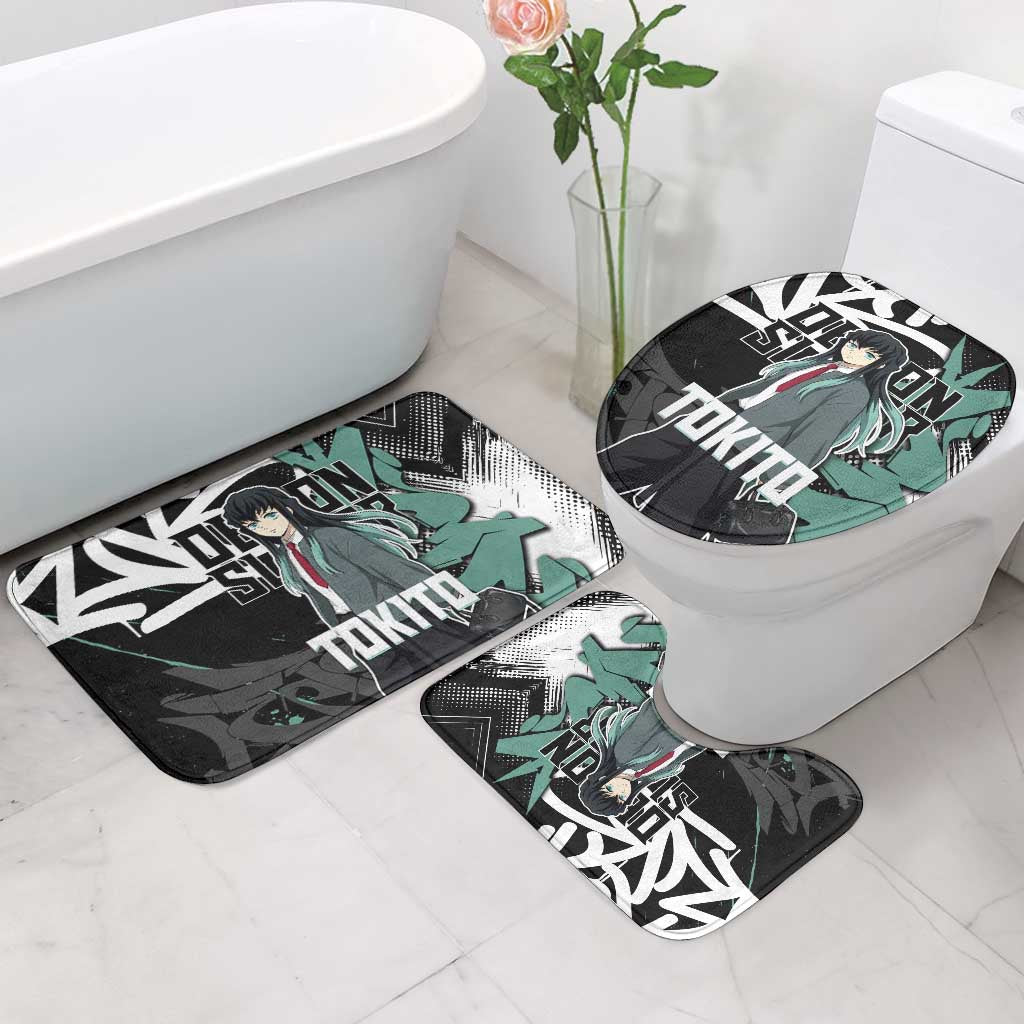 Muichiro Tokito Demon Slayer Bathroom Set Teal & Black Graffiti Anime
