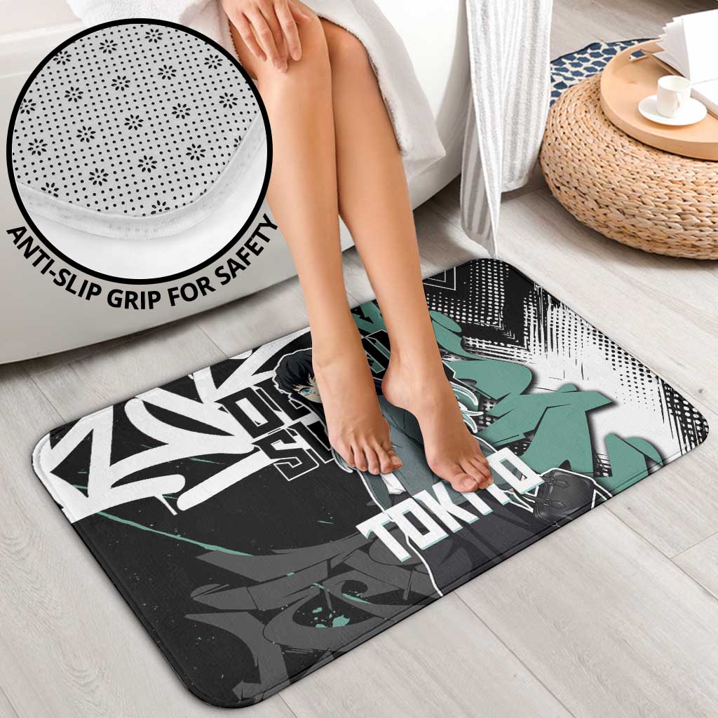 Muichiro Tokito Demon Slayer Bathroom Set Teal & Black Graffiti Anime