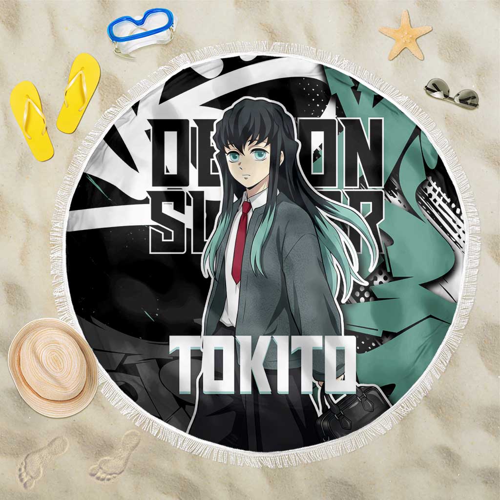 Muichiro Tokito Demon Slayer Beach Blanket Teal & Black Graffiti Anime