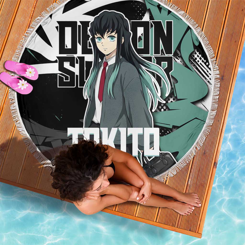 Muichiro Tokito Demon Slayer Beach Blanket Teal & Black Graffiti Anime