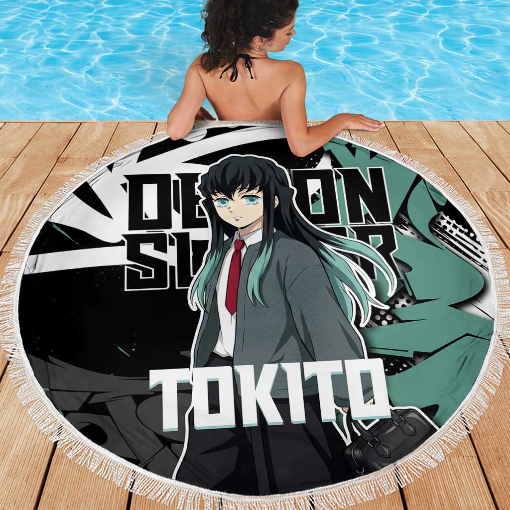 Muichiro Tokito Demon Slayer Beach Blanket Teal & Black Graffiti Anime