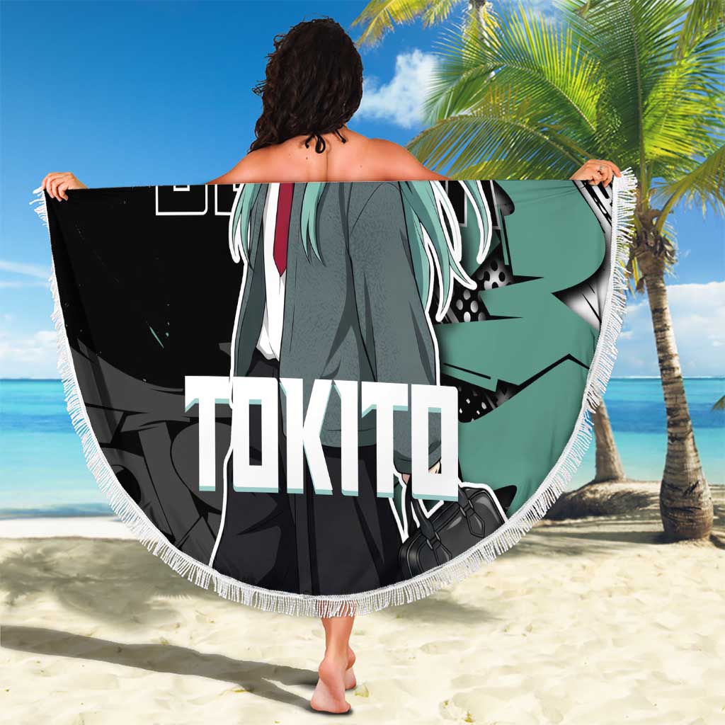 Muichiro Tokito Demon Slayer Beach Blanket Teal & Black Graffiti Anime