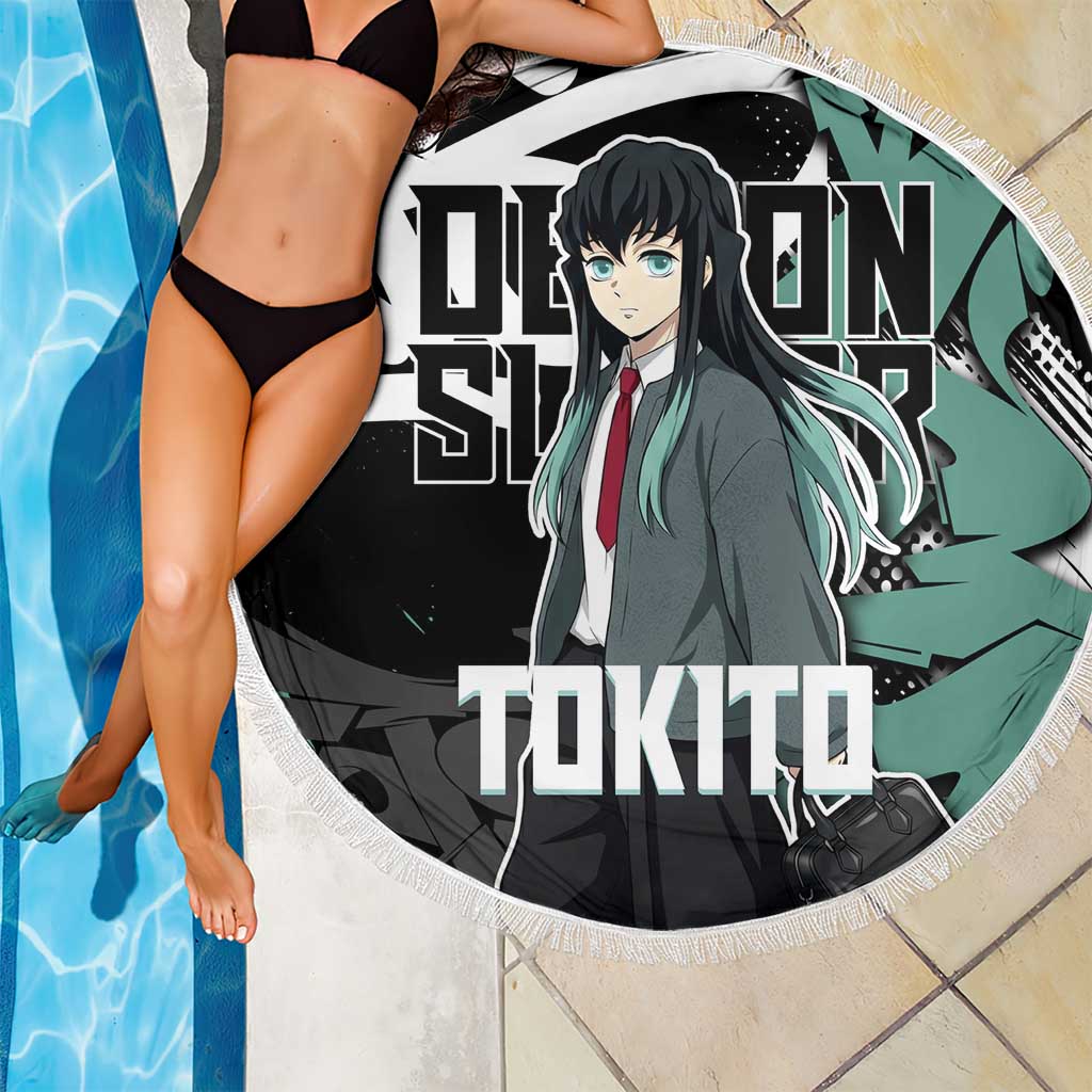 Muichiro Tokito Demon Slayer Beach Blanket Teal & Black Graffiti Anime