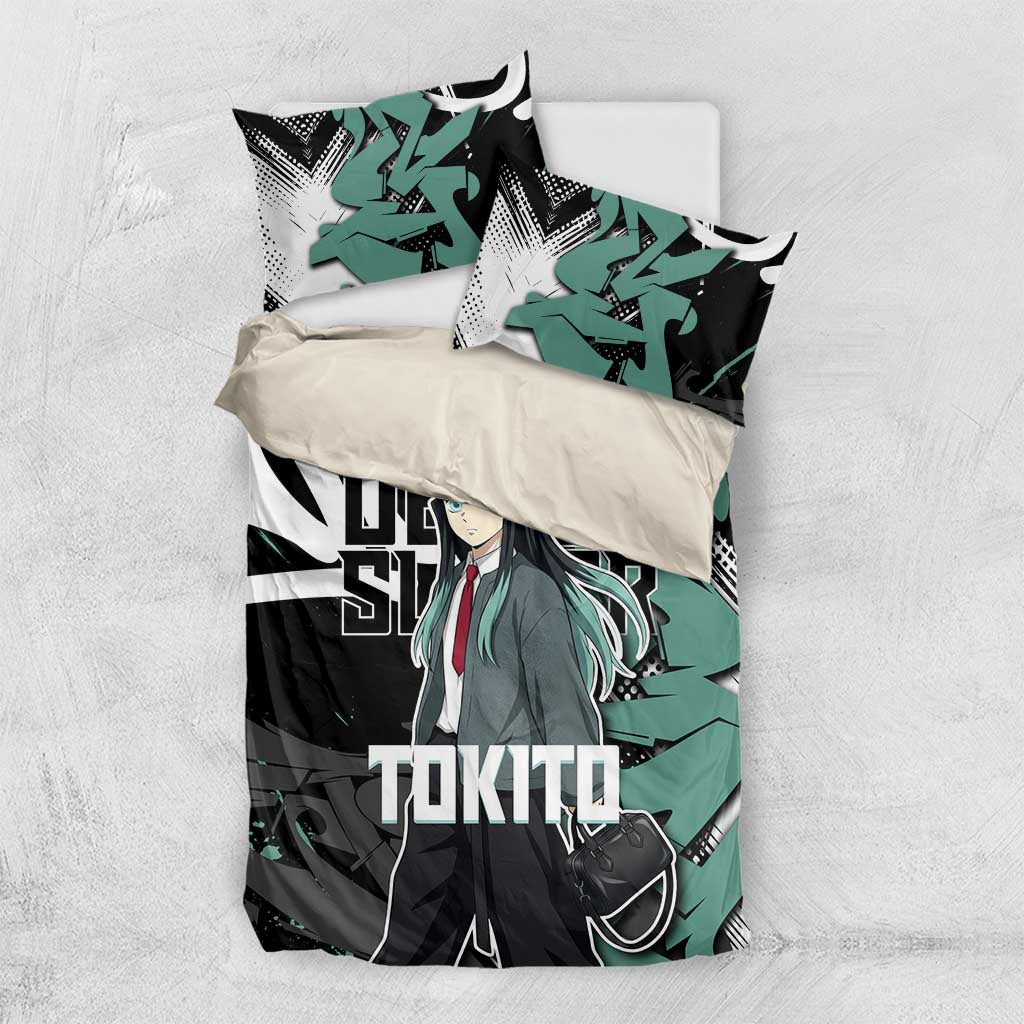 Muichiro Tokito Demon Slayer Bedding Set Teal & Black Graffiti Anime