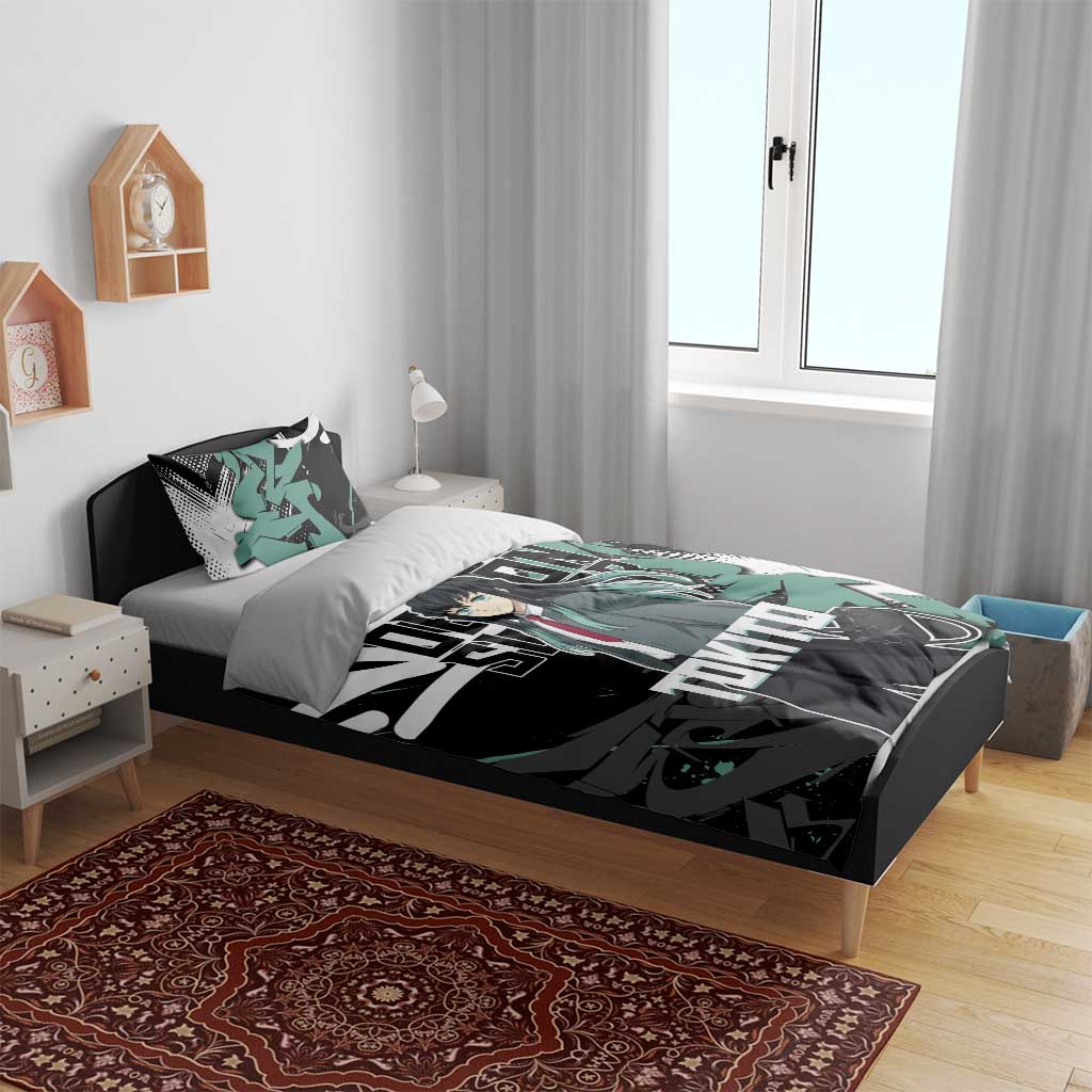 Muichiro Tokito Demon Slayer Bedding Set Teal & Black Graffiti Anime