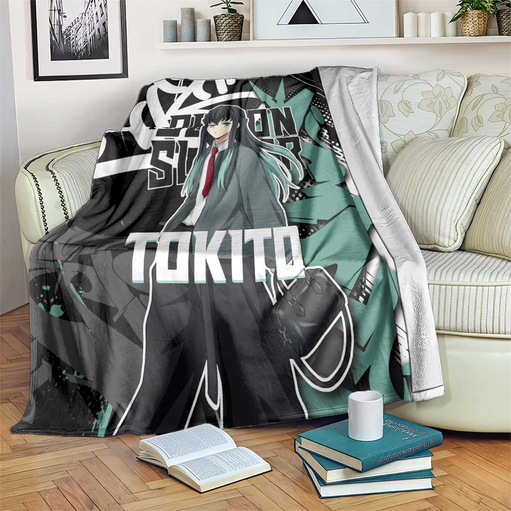 Muichiro Tokito Demon Slayer Blanket Teal & Black Graffiti Anime