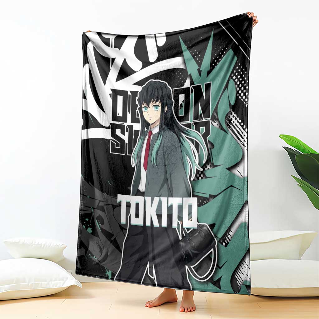Muichiro Tokito Demon Slayer Blanket Teal & Black Graffiti Anime