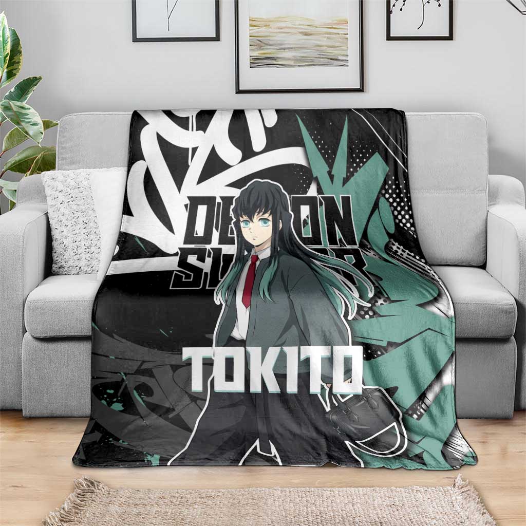 Muichiro Tokito Demon Slayer Blanket Teal & Black Graffiti Anime