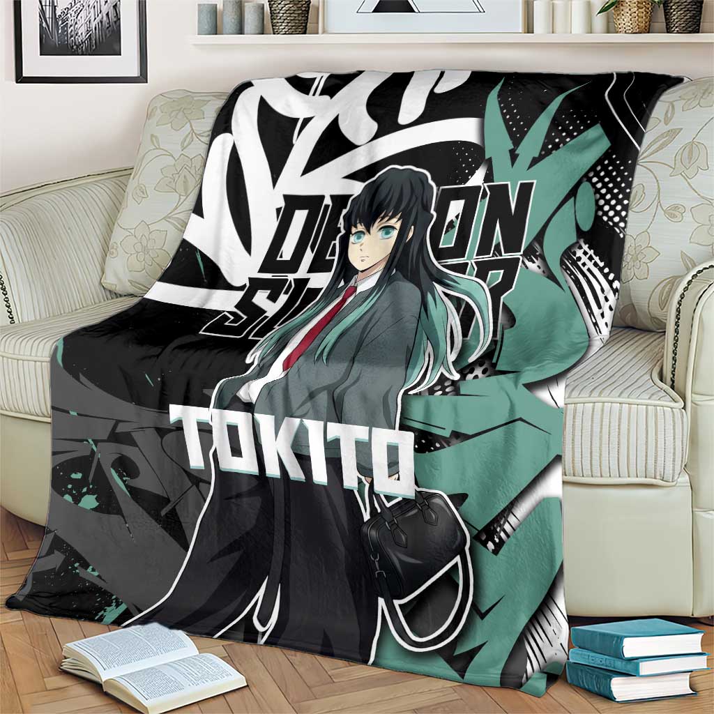Muichiro Tokito Demon Slayer Blanket Teal & Black Graffiti Anime