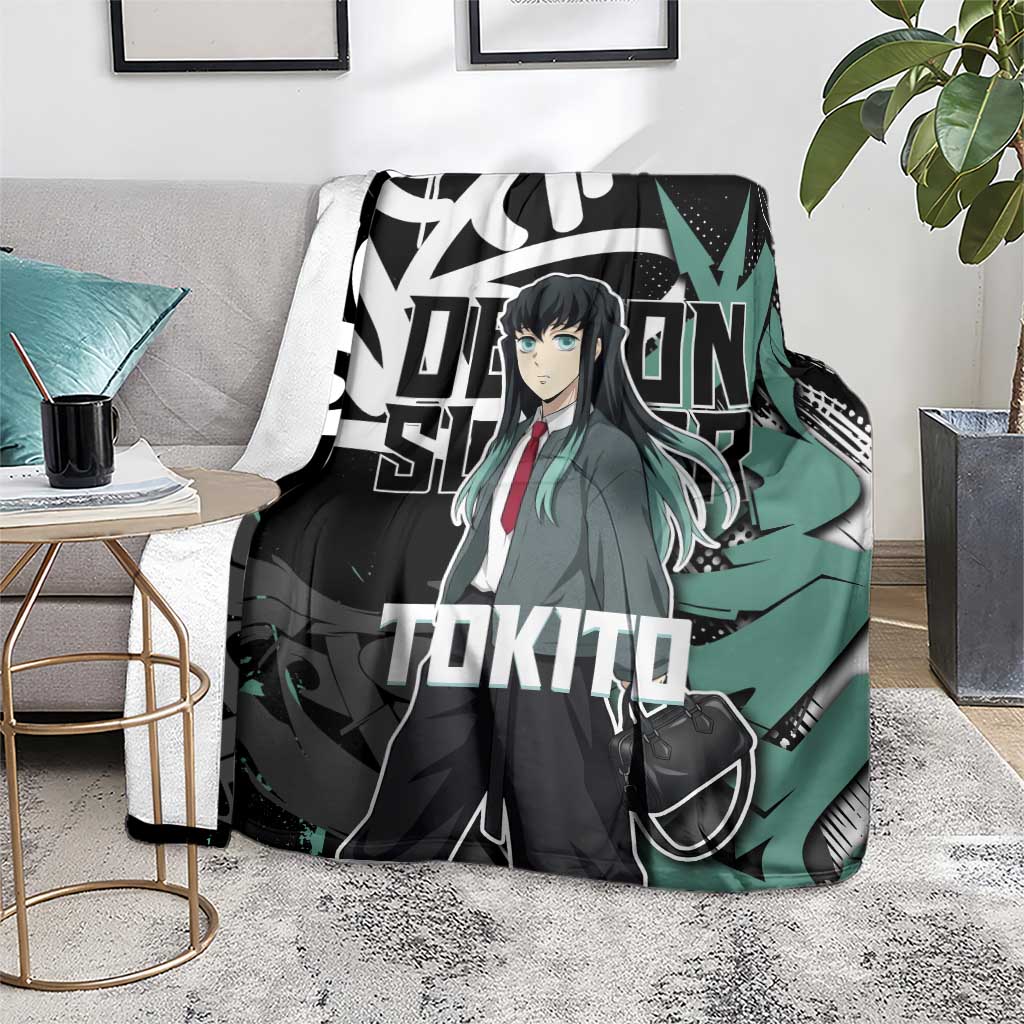 Muichiro Tokito Demon Slayer Blanket Teal & Black Graffiti Anime