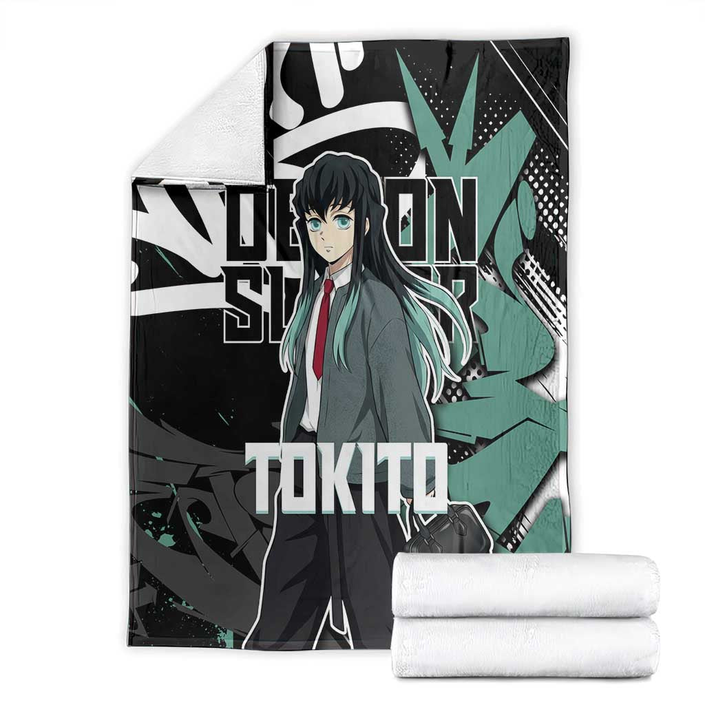 Muichiro Tokito Demon Slayer Blanket Teal & Black Graffiti Anime