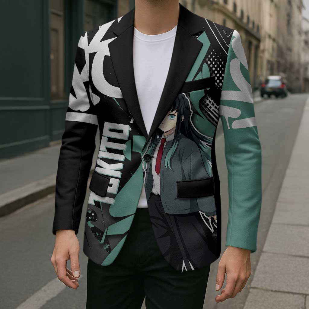 Muichiro Tokito Demon Slayer Blazer Teal & Black Graffiti Anime