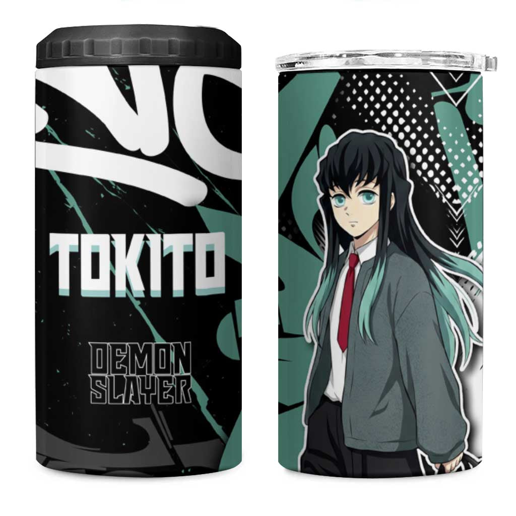 Muichiro Tokito Demon Slayer 4 in 1 Can Cooler Tumbler Teal & Black Graffiti Anime