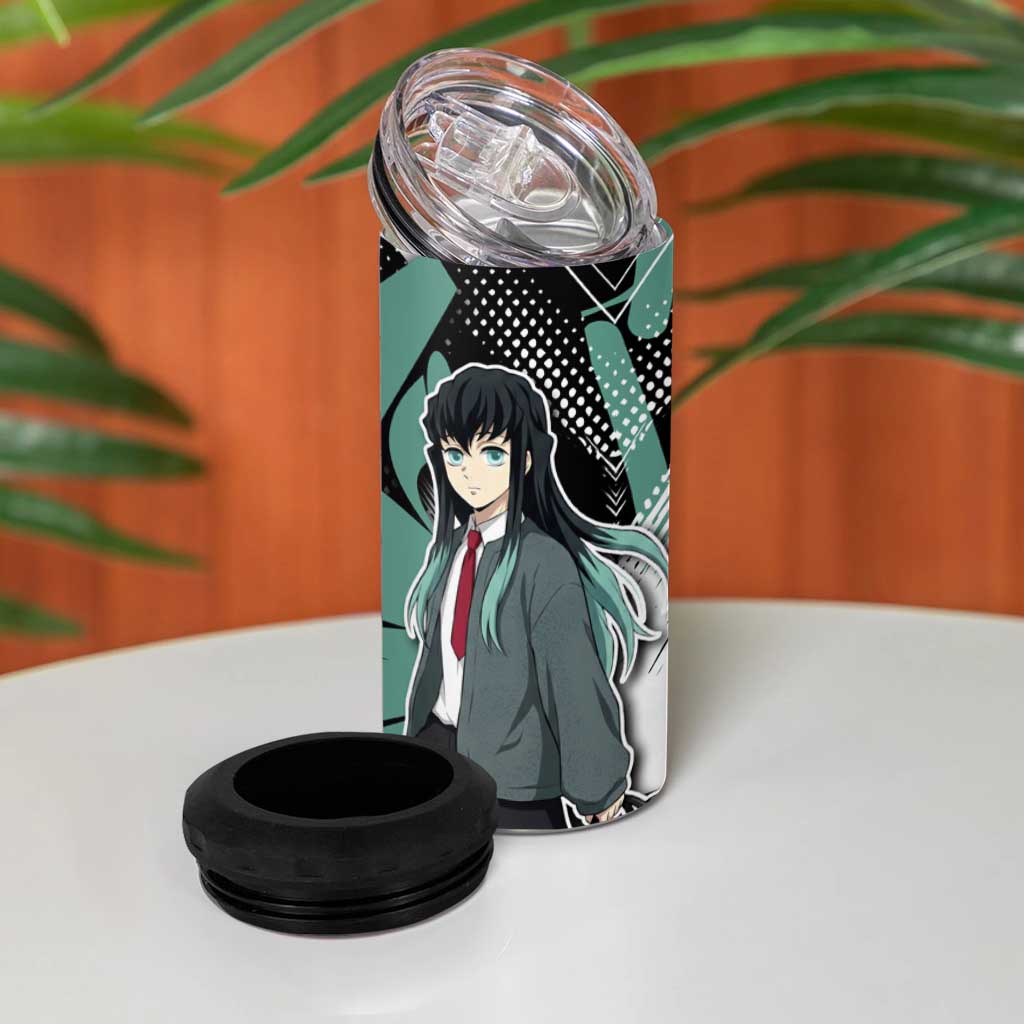Muichiro Tokito Demon Slayer 4 in 1 Can Cooler Tumbler Teal & Black Graffiti Anime