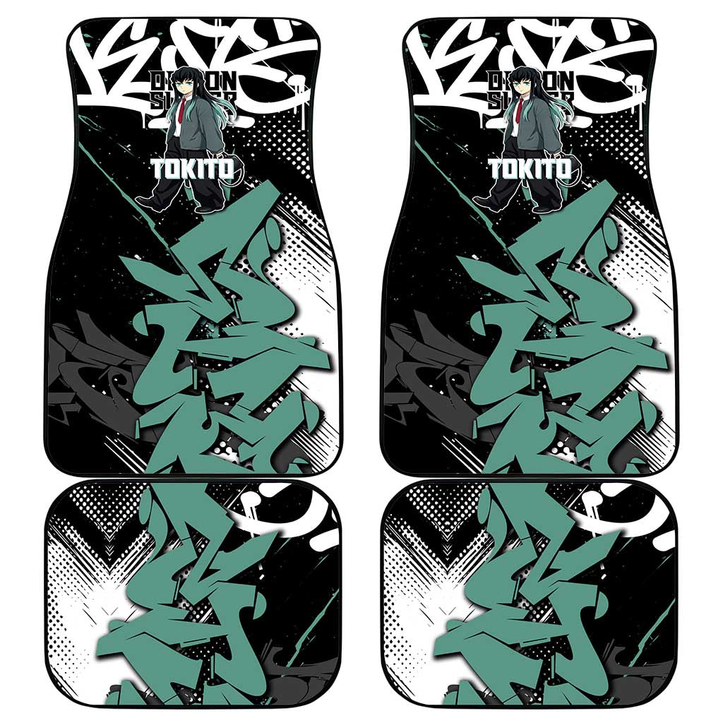 Muichiro Tokito Demon Slayer Car Mats Teal & Black Graffiti Anime