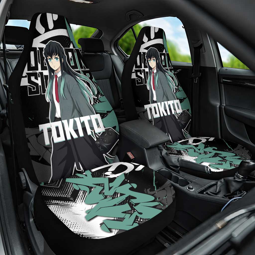 Muichiro Tokito Demon Slayer Car Seat Cover Teal & Black Graffiti Anime