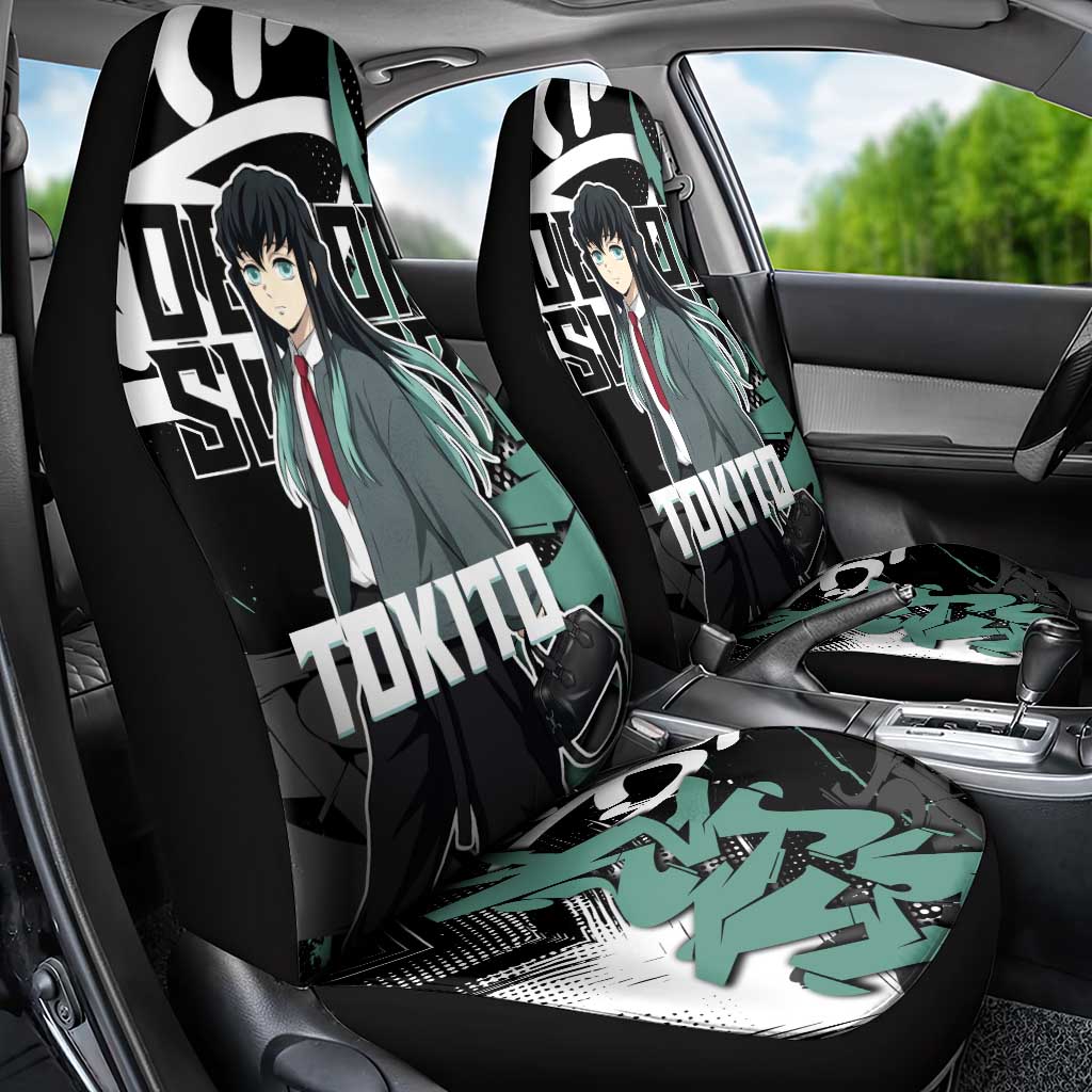 Muichiro Tokito Demon Slayer Car Seat Cover Teal & Black Graffiti Anime