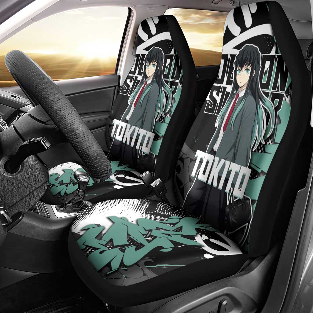 Muichiro Tokito Demon Slayer Car Seat Cover Teal & Black Graffiti Anime