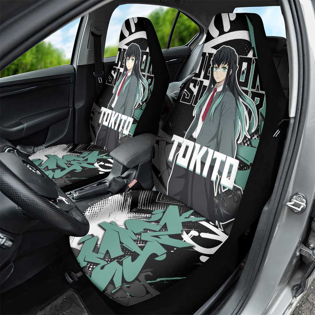 Muichiro Tokito Demon Slayer Car Seat Cover Teal & Black Graffiti Anime