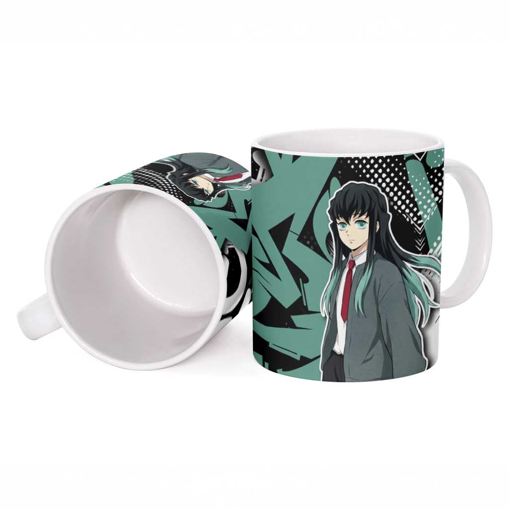 Muichiro Tokito Demon Slayer Ceramic Mug Teal & Black Graffiti Anime