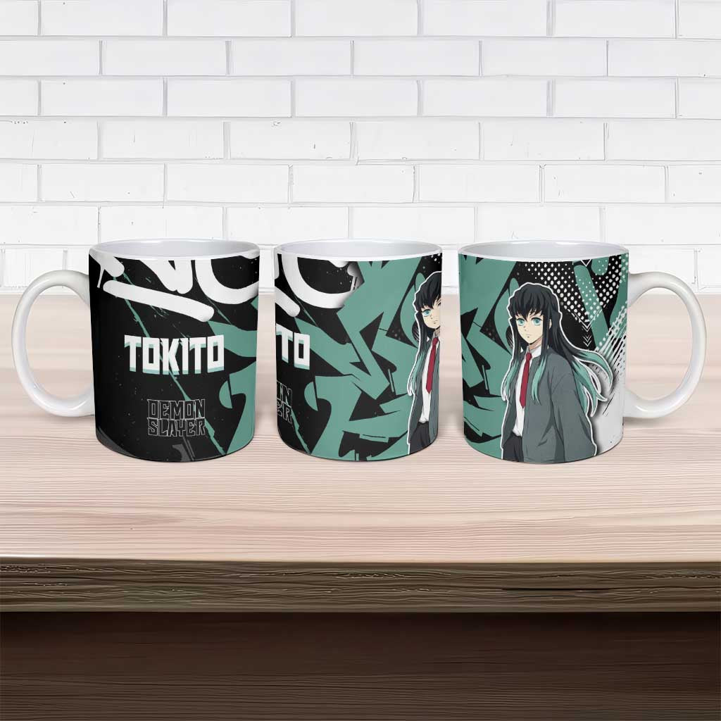 Muichiro Tokito Demon Slayer Ceramic Mug Teal & Black Graffiti Anime